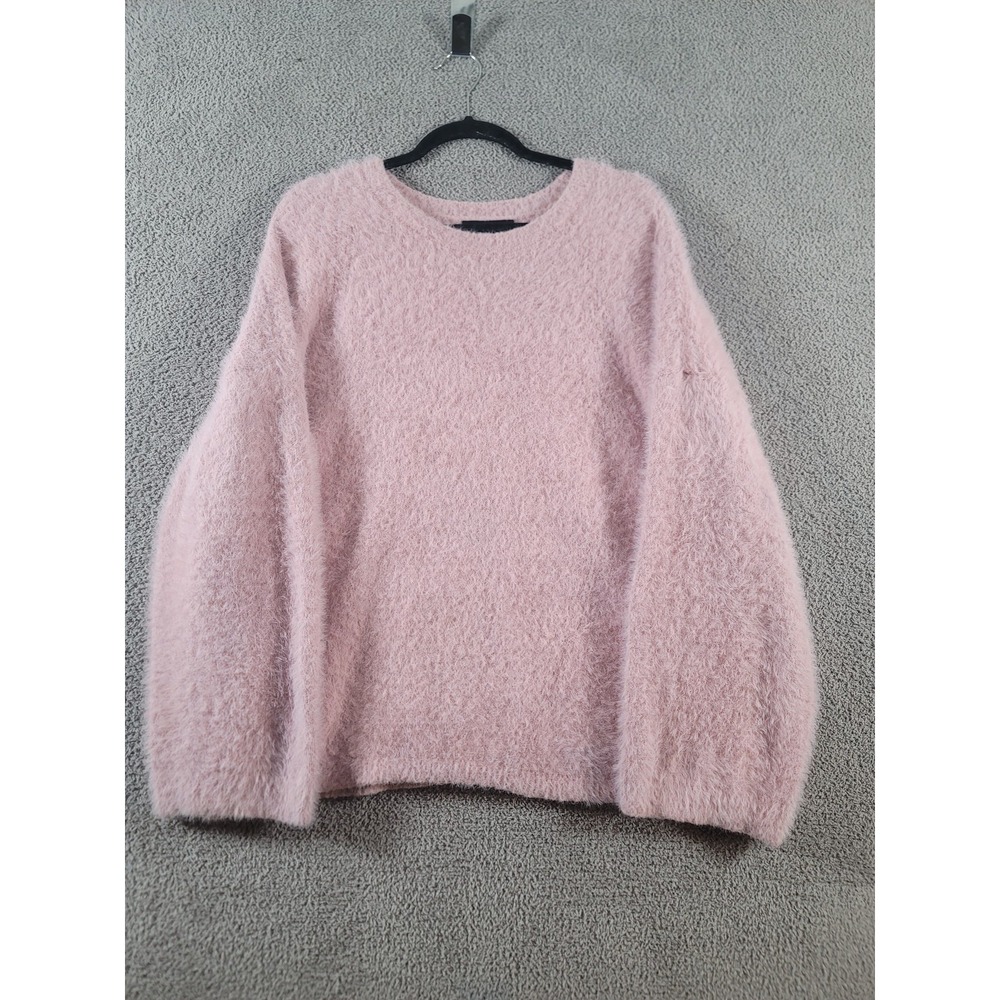 Lane Bryant Sweater Womens 26 Pink Fuzzy Crew Neck Long Sleeve Pullover Plus